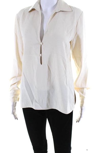 Alexis Womens Long Sleeve Collared V Neck Shirt Cream White Size Extra Small