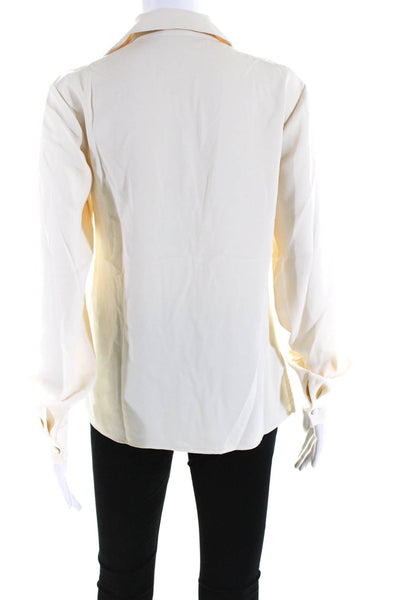 Alexis Womens Long Sleeve Collared V Neck Shirt Cream White Size Extra Small