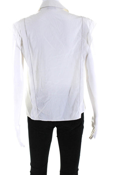 Peserico Womens Button Front Collared Silk Beaded Trim Shirt White Size IT 40