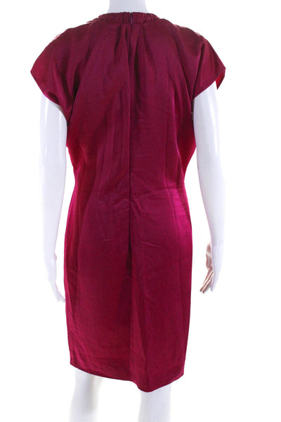 Boss Hugo Boss Womens Back Zip Short Sleeve V Neck Satin Shift Dress Fuschia 8