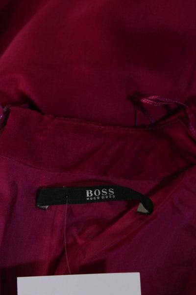 Boss Hugo Boss Womens Back Zip Short Sleeve V Neck Satin Shift Dress Fuschia 8