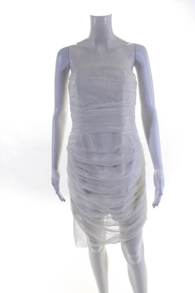 Majorelle Womens Ruched Sweetheart Neck Strapless Zip Up Mini Dress White Size M