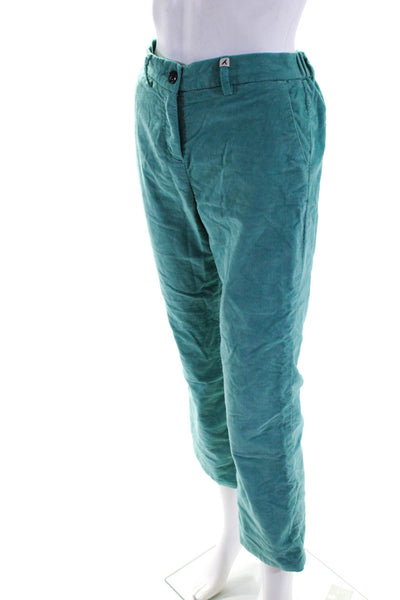 Myths Womens Cotton Corduroy High Rise Zip Up Straight Leg Pants Teal Size 40