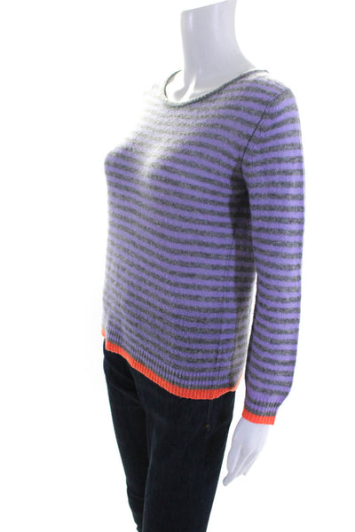 Jumper Womens Cashmere Knit Striped Crew Neck Sweater Top Purple Size 1