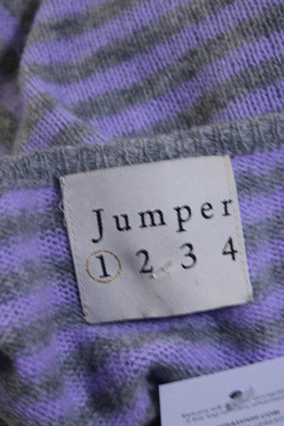 Jumper Womens Cashmere Knit Striped Crew Neck Sweater Top Purple Size 1