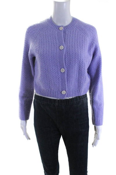 & Other Stories Womens Cable Knit Wool Button Up Cardigan Sweater Purple Size XS