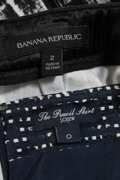 Banana Republic J Crew Women's Printed Pencil Skirts Black Navy Size 0 2 Lot 2