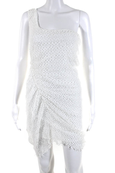 IRO Womens Cotton Sleeveless One Shoulder Fishnet Pencil Dress White Size 40