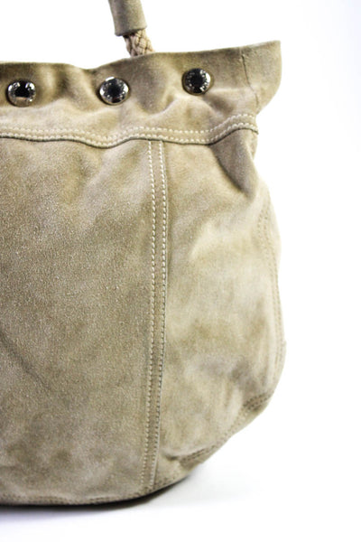 Prada Womens Suede Button Trim Shoulder Handbag Sand Beige