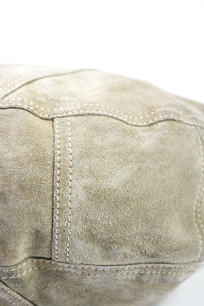 Prada Womens Suede Button Trim Shoulder Handbag Sand Beige