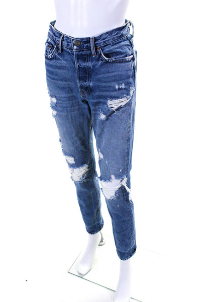 Grlfrnd Womens Cotton Denim Distressed Mid-Rise Straight Leg Jeans Blue Size 26