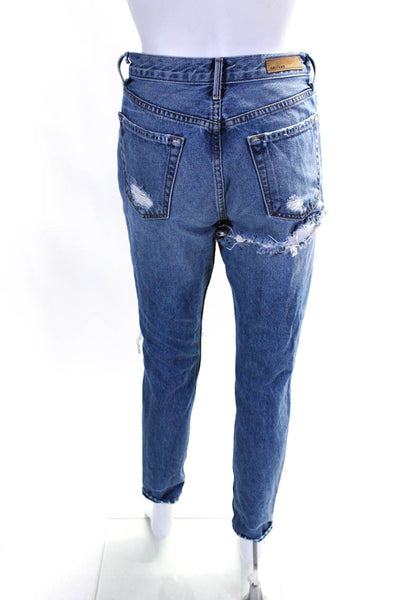 Grlfrnd Womens Cotton Denim Distressed Mid-Rise Straight Leg Jeans Blue Size 26