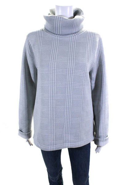 J Crew Womens Houndstooth Striped Turtleneck Long Sleeve Sweatshirt Blue Size L