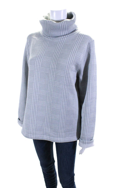 J Crew Womens Houndstooth Striped Turtleneck Long Sleeve Sweatshirt Blue Size L