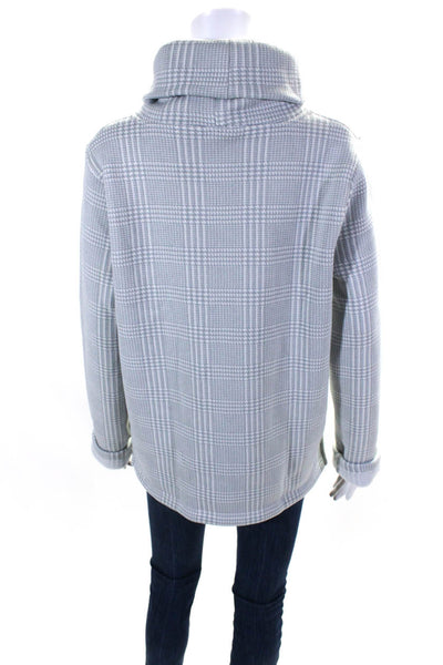 J Crew Womens Houndstooth Striped Turtleneck Long Sleeve Sweatshirt Blue Size L