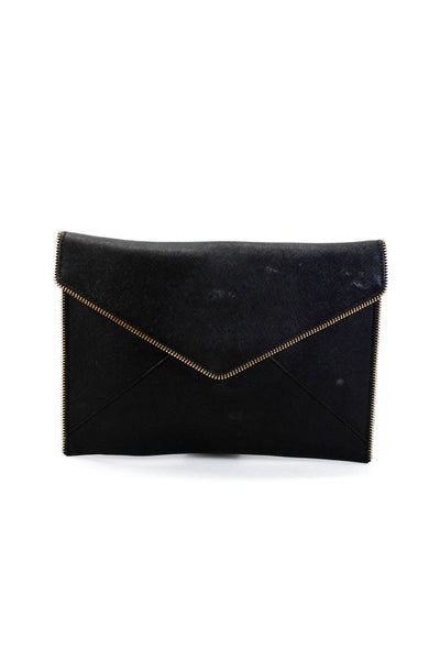 Rebecca Minkoff Womens Leather Zipper Trim Envelope Clutch Handbag Black