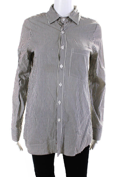 BB Dakota Womens Cotton Striped Collared Buttoned Long Sleeve Top White Size S