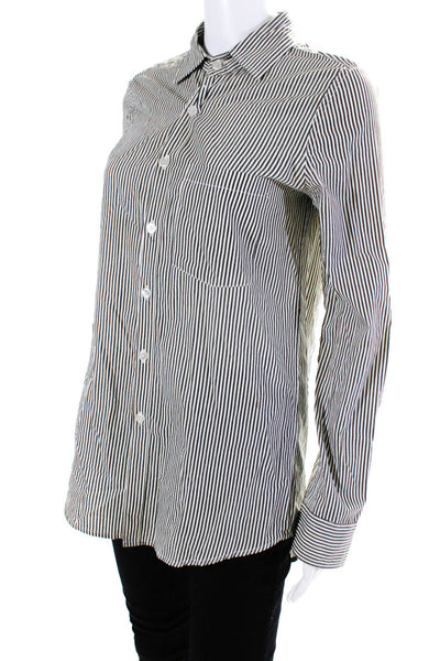 BB Dakota Womens Cotton Striped Collared Buttoned Long Sleeve Top White Size S