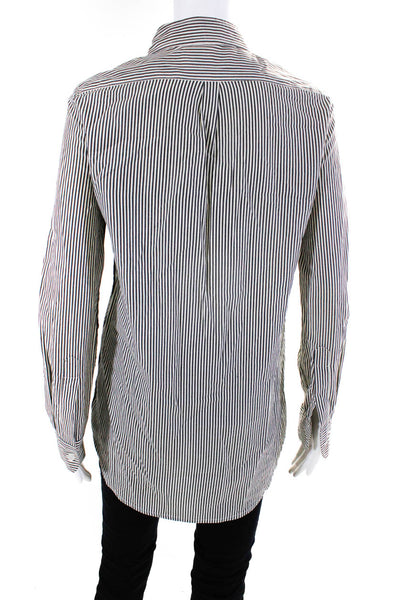 BB Dakota Womens Cotton Striped Collared Buttoned Long Sleeve Top White Size S