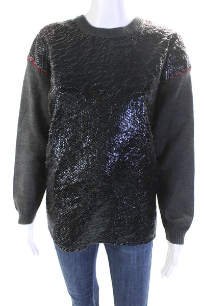 Eleven Paris Womens Snakeskin Print Pullover Sweater Black Grey Size Medium