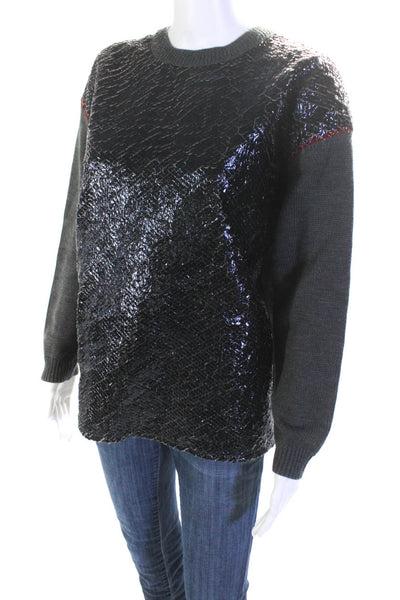 Eleven Paris Womens Snakeskin Print Pullover Sweater Black Grey Size Medium