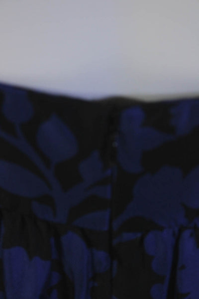 Shoshanna Womens Silk Floral Print Strapless A Line Dress Black Blue Size 0