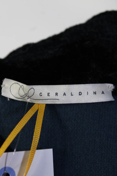 Geraldina Womens Button Front Collared Velvet Oversized Jacket Navy Blue Large