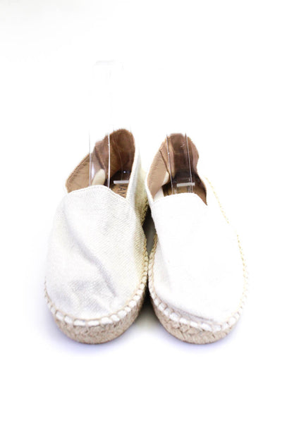 Nanos Womens Slip On Round Toe Espadrilles Loafers White Cotton Size 34