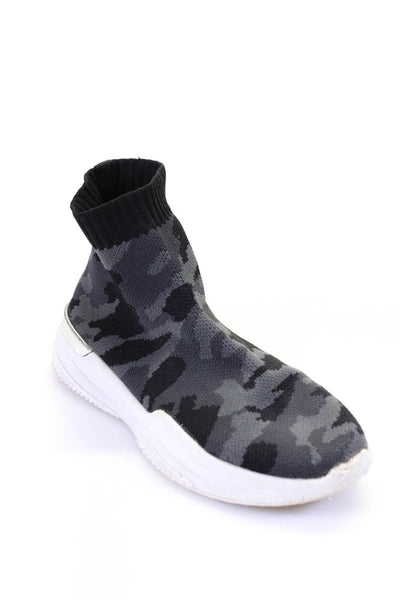 Mallet Womens Slip On Camouflage Knit Sock Sneakers Gray Black Size 4