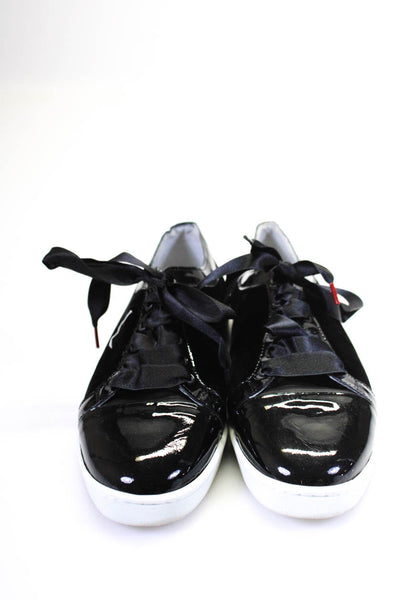 Twins For Peace Womens Lace Up Patent Leather Trim Velvet Sneakers Black Size 39