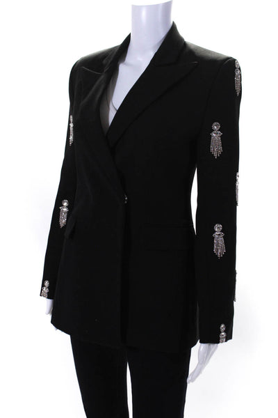 David Koma Womens Pointed Lapel Crystal Dangle Detail Blazer Jacket Black Size 8