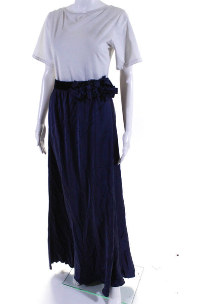 Paola Bellandi Womens Velvet Waistband Ruffled Silk Maxi Skirt Navy Blue Size 2