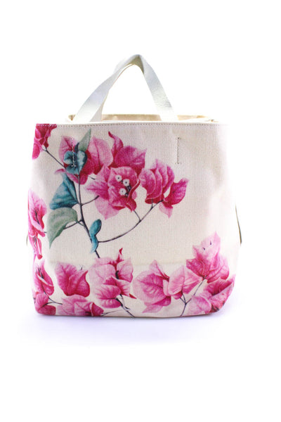 Bodrum Womens Double Handle Open Top Floral Canvas Tote Handbag White Pink