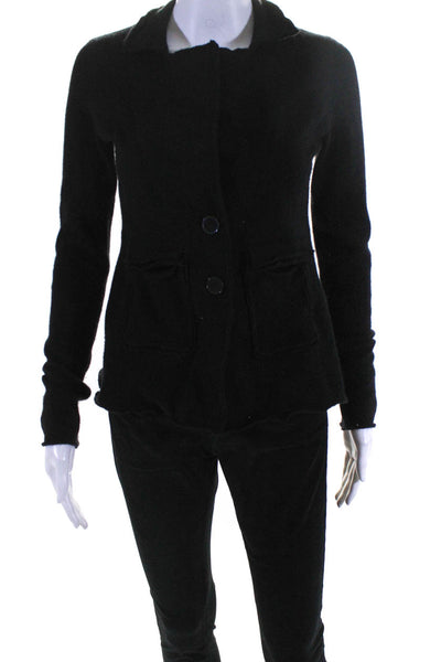 Aqua Cashmere Womens Cashmere Collared Button Up Cardigan Sweater Black Size XS