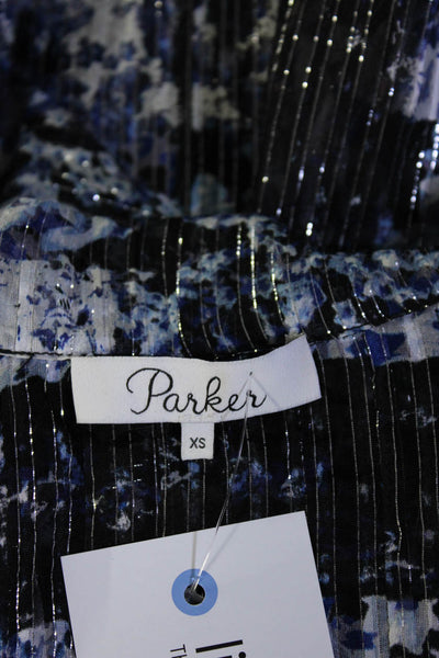 Parker Womens Silk Chiffon Metallic Tie Front V-Neck Blouse Top Black Size XS