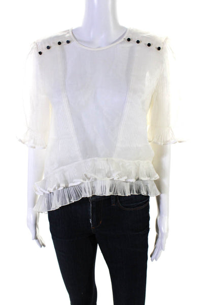 Isabel Marant Womens Silk Pleated Ruffled Asymmetrical Blouse White Size EUR 42