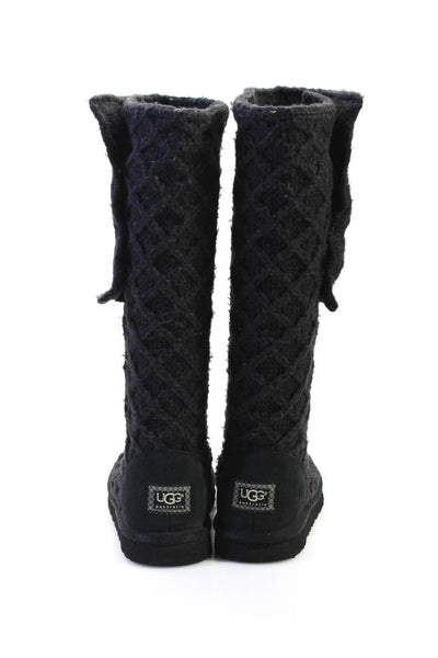 UGG Australia Womens Lattice Cardy Knit Tall Boots Black Size 8