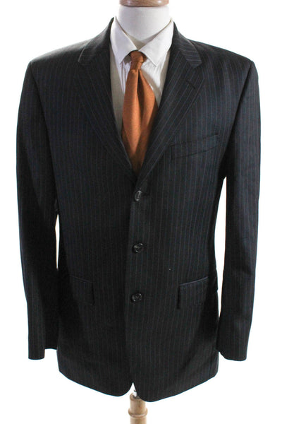 Ralph Ralph Lauren Mens Wool Pinstripe Three-Button Blazer Jacket Black Size 44