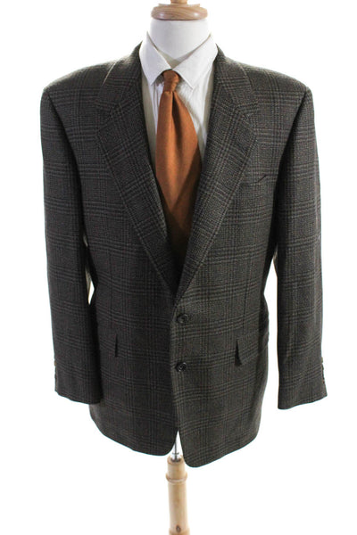 Hickey Freeman Mens Wool Plaid Long Sleeve 2 Button Blazer Jacket Brown Size 42
