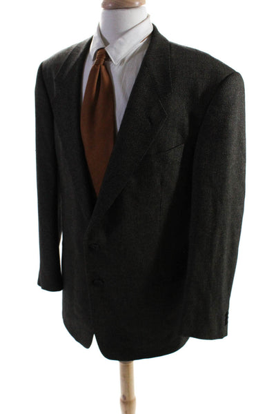 Mani Mens Wool Herringbone Long Sleeve Two-Button Blazer Jacket Black Size 44