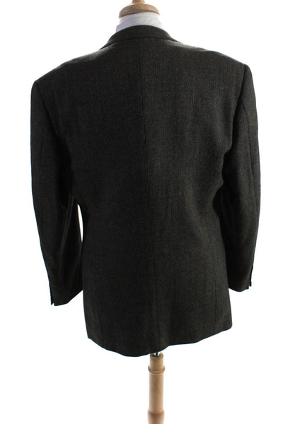 Mani Mens Wool Herringbone Long Sleeve Two-Button Blazer Jacket Black Size 44