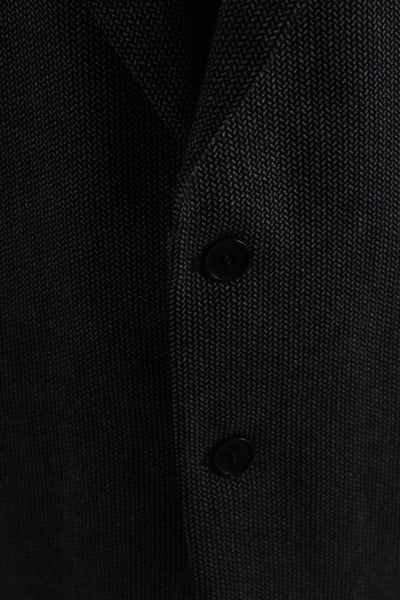 Mani Mens Wool Herringbone Long Sleeve Two-Button Blazer Jacket Black Size 44