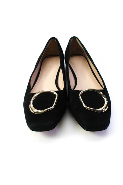 Something Navy Womens Suede Square Toe Metal Circle Low Pumps Black Size 9.5