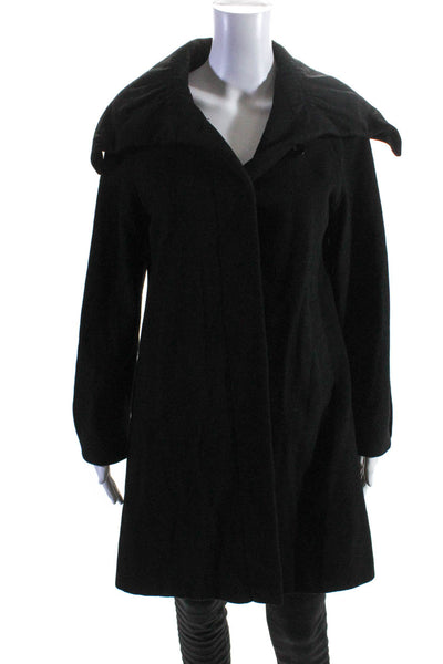 Tahari Womens Wool Woven Four Button Mid-Length Collared Pea Coat Black Size 6