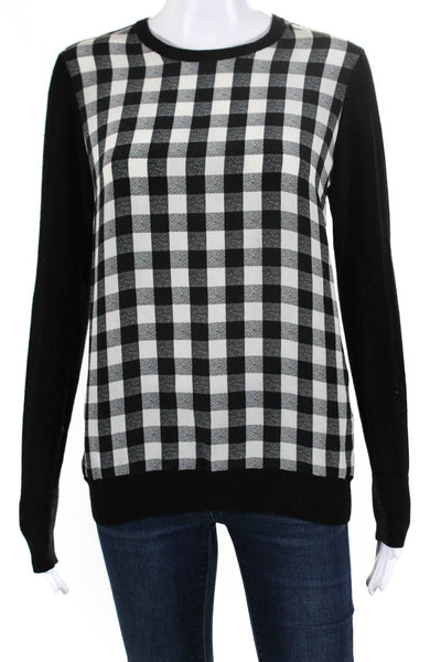 Equipment Femme Womens Wool Silk Paneled Checkered Sweater Black White Size S