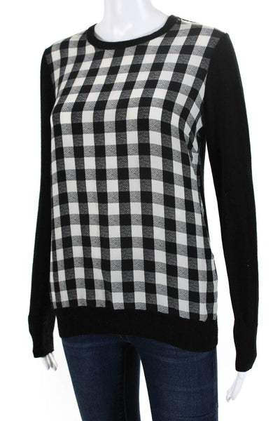 Equipment Femme Womens Wool Silk Paneled Checkered Sweater Black White Size S