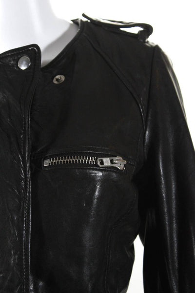Etoile Isabel Marant Womens Leather Full Zipper Biker Jacket Black Size EUR 36