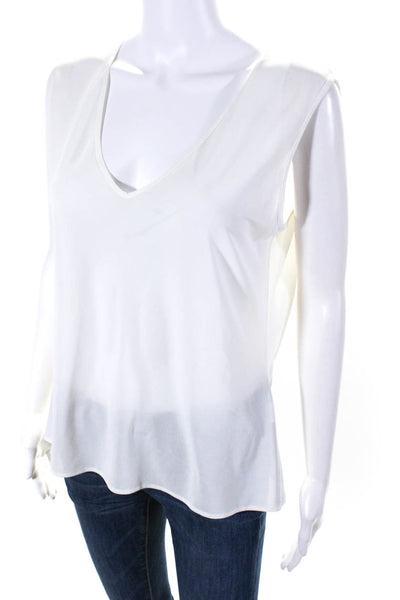 Trend Les Copains Women's V-Neck Sleeveless Blouse White Size L