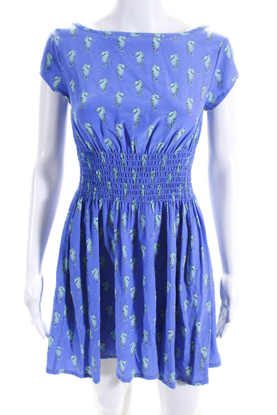 Kate Spade Womens Silk Graphic Print Sleeveless Ruched Dress Blue Size 2XS