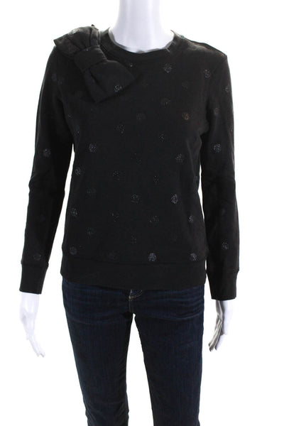 Kate Spade Womens Cotton Polka Dot Bow Tied Pullover Sweatshirt Black Size 2XS